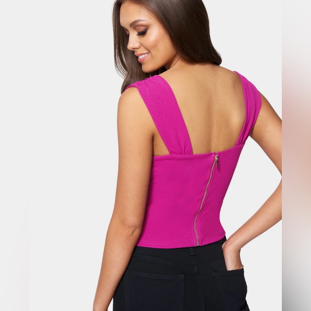 Bebe Sexy Cutout Hot Pink Orchid Fuchsia Top - Picture 7 of 7